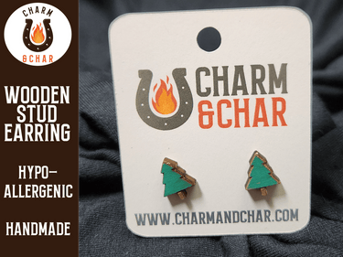 Christmas Tree Wood Stud Earrings - Christmas Fashion Earring - Stud Earring - Charm and Char